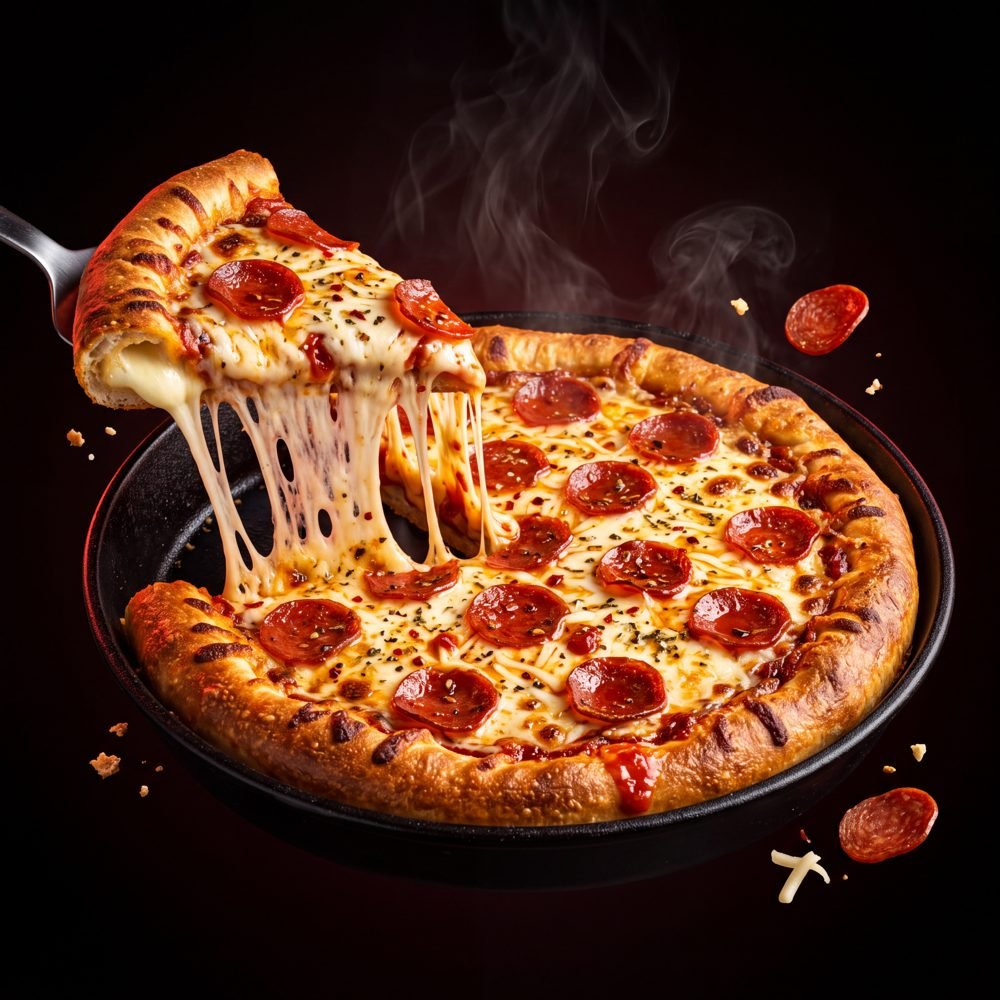 Pizza mit Käserand und extra Käse